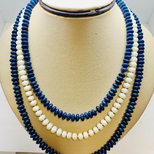 Multi strands  White Coral and Blue Zite Rondelle Necklace  BabbieF. Collection